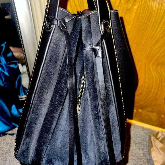 Coach Harmony Hobo Black Leather and Suede Maroon Interior with Yellow Stitching - Picture 10 of 17